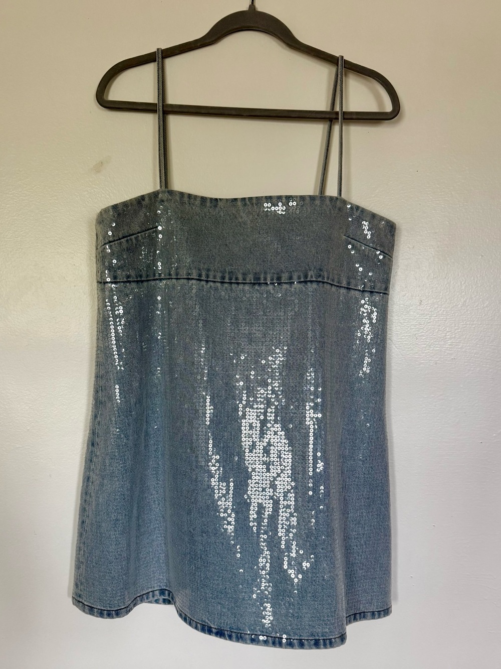 Retrofete Nadiya Sequin Denim Mini Dress. NWT